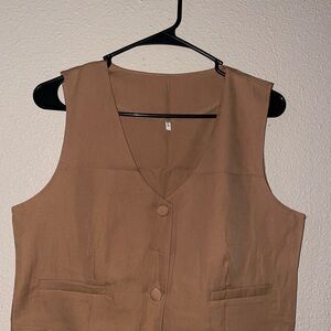 Brown V-Neck Button Front Vest